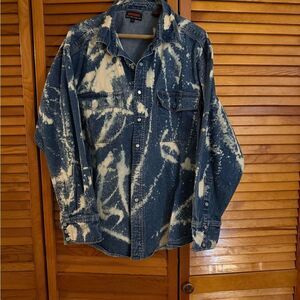 Wolverine Blue Denim Bleach Washed Long Sleeve Shirt Shacket